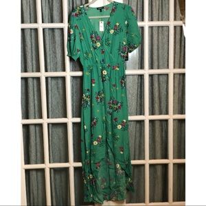 Express green medium high low floral dress NWT
